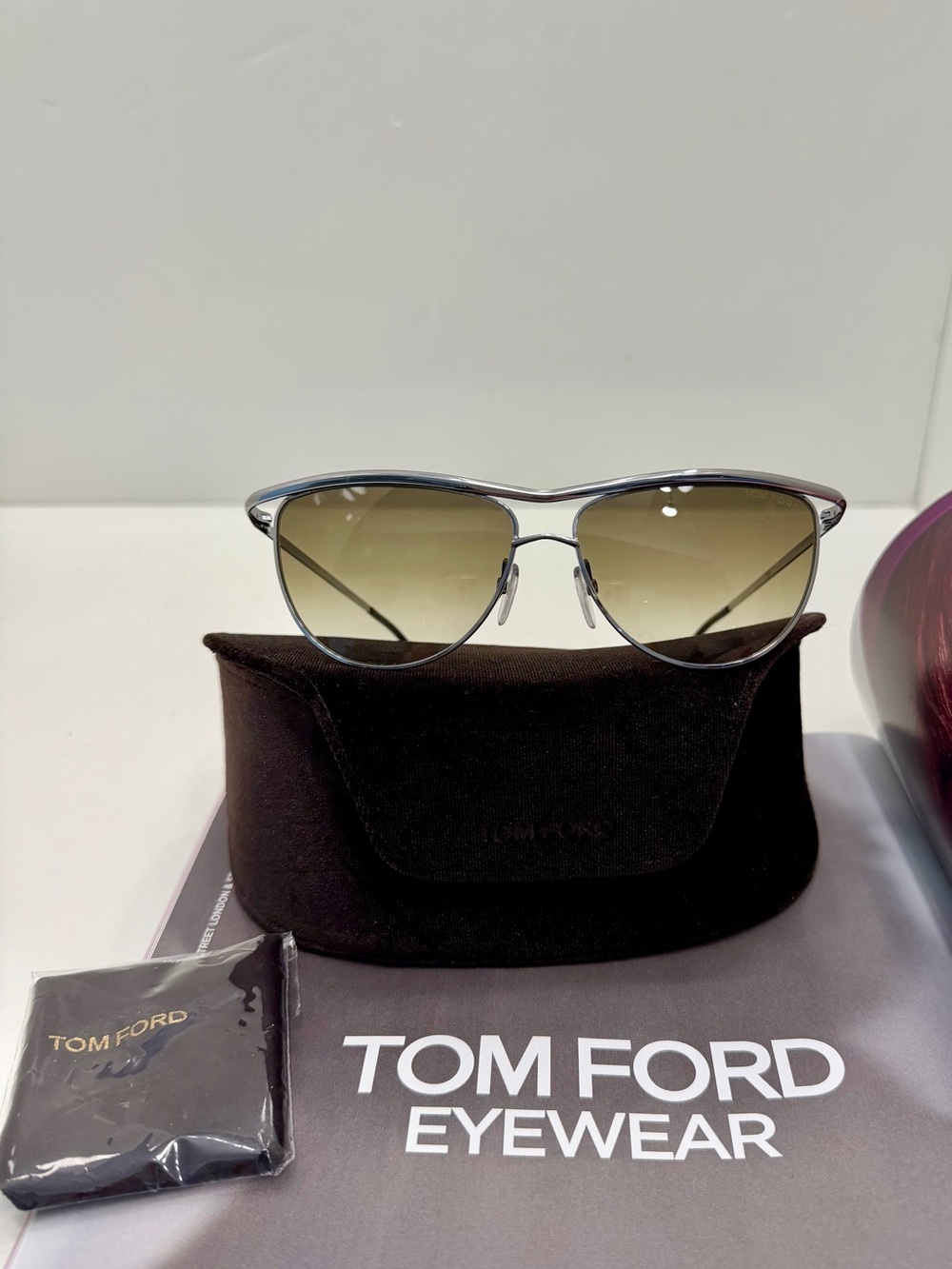 Tom Ford Women’s Silver Frame Sunglasses - Gradient Olive Green/ Brown Lenses